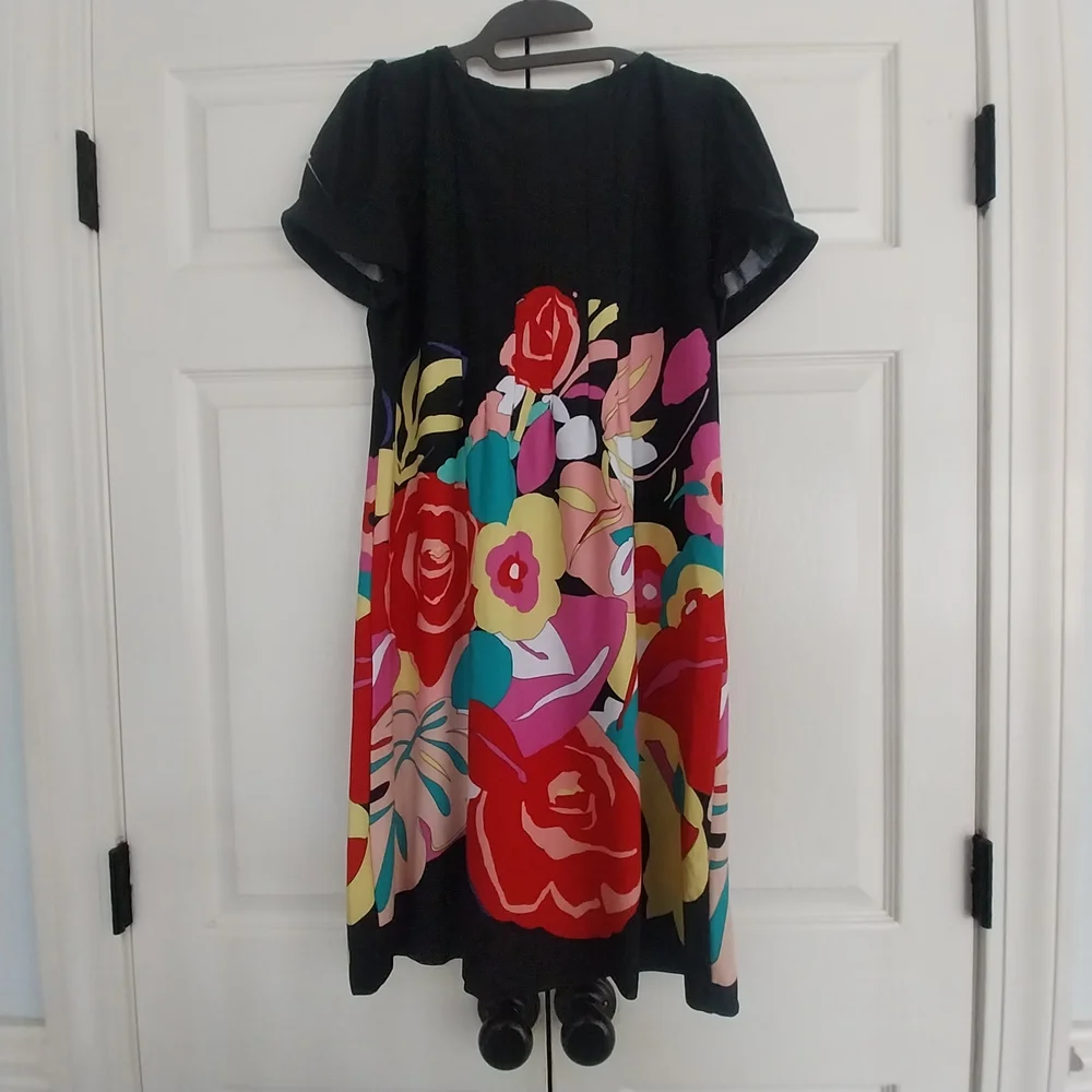 Black Floral Square-Neck Women’s Dress Pintuck - Picture 4 of 5